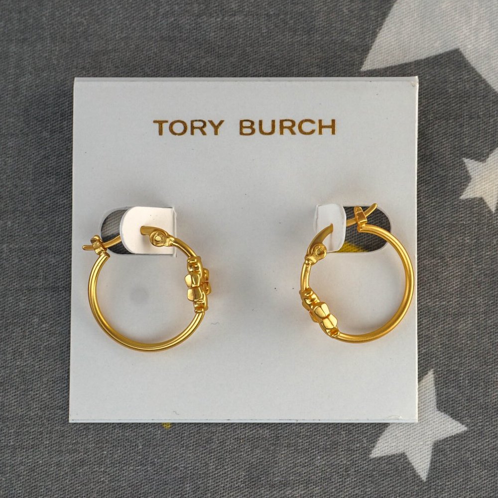 Tory Burch Small Eleanor Hoop Earrings in Rolled Brass (Brand New with Dust Bag) - Picture 3 of 6